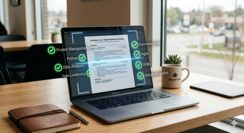 A Canadian freelancer reviewing GST HST tax documents on a desk with a calculator, laptop showing CRA website, and a coffee cup. Clean modern home office. Natural lighting. Photorealistic style, professional photography look.